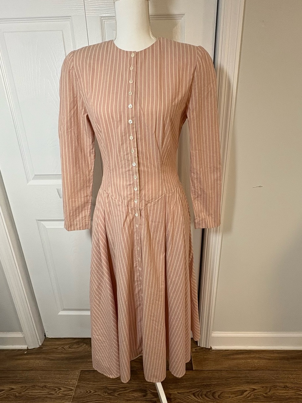 Vintage Liz Claiborne Pink Stripe Cottagecore Prairie Cotton Dress Sz 6